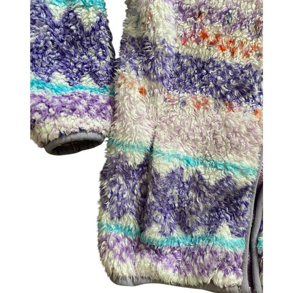 Eddie Bauer Quest Fleece Plush Hooded Jacket Girls XS 5 6 Purple White Fair Isle - Picture 7 of 12